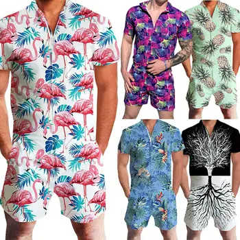 

2019 Brand New Style Fashion Men Rompers Short Sleeve Street Casual Cargo Jumpsuit Overall Shirt Shorts Hot Sale