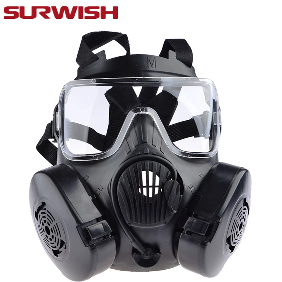 SURWISH Tactical War Game Paintball Full Face Skull Mask CS Gas Mask With Fan M50 Party Supply