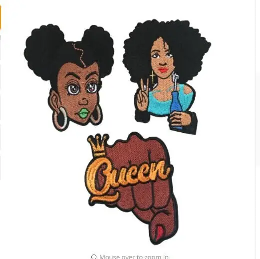 

DZ New African Girl Embroidered Sew on Iron on Patches for Clothes Bags Black Lady Embroidery Appliques DIY Sewing 5pieces/lot