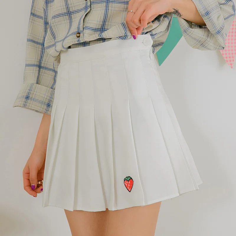Review For Cute Embroidery Strawberry Pleated Skirt YV511 main image 0
