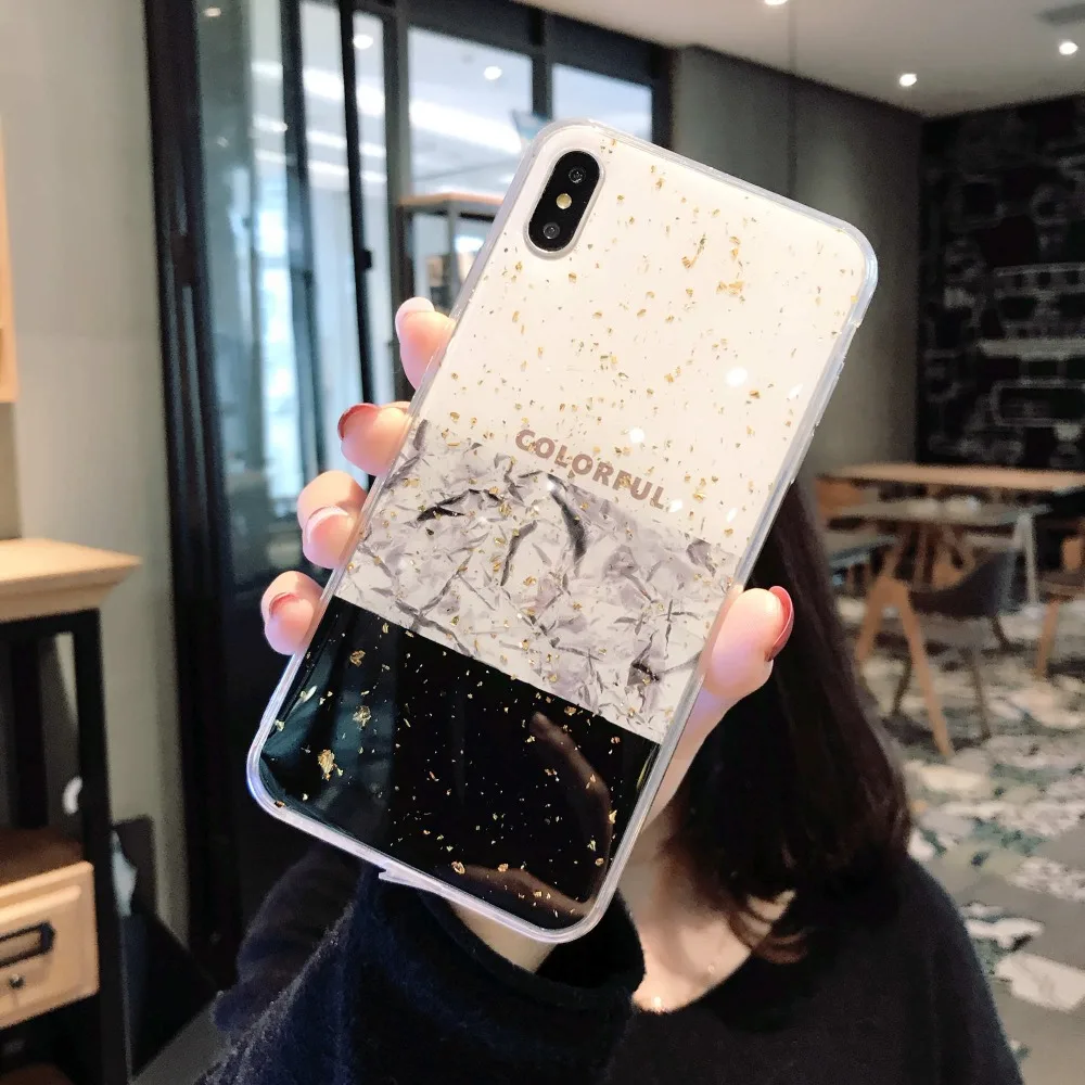 Золотой фольга Сращивание для iphone X case XS MAX XR coque iphone 7 8 плюс 6s 6 Мода чехол Мягкий ТПУ для iphone силиконовый чехол
