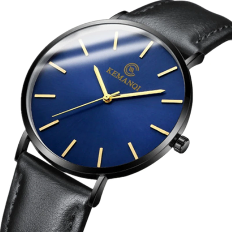 Men's Watch Top Brand Luxury Ultra-thin Men Watch Men Blue Glass Fashion Watch Leather Band Male Clock erkek kol saati sunlu 3d thermistor temp sensor fdm printer general ntc100k 1 8mm glass head wire length 2 05m xh2 54 2p male anti static bag