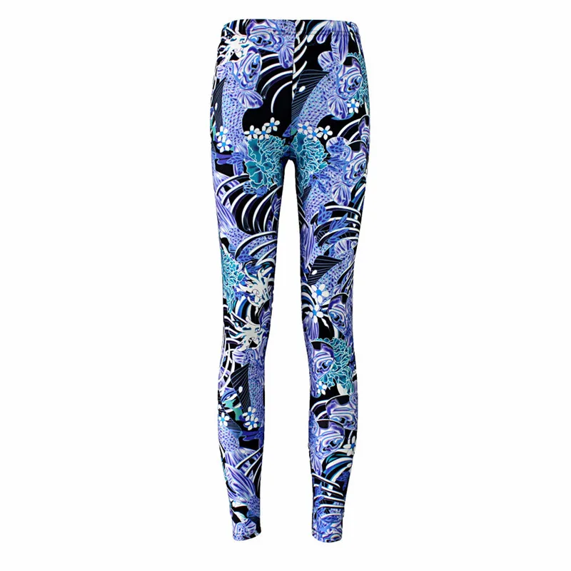 Top quality Hot Women sexy leggings blue color Digital Print Blue Koi