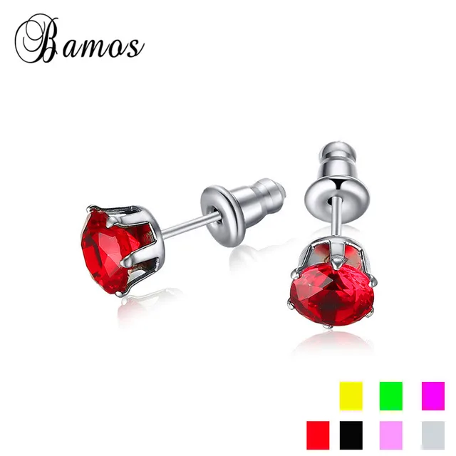 Bamos Female Druzy Round Stud Earrings White Red Purple Black Cubic Bamos Female Druzy Round Stud Earrings White Red Purple Black Cubic Zirconia