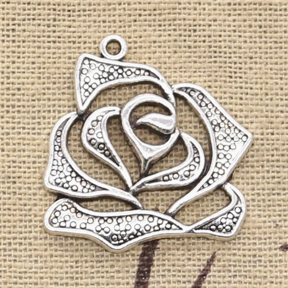 

5pcs Charms rose flower 26x28mm Antique Silver Plated Pendants Making DIY Handmade Tibetan Silver Finding Jewelry