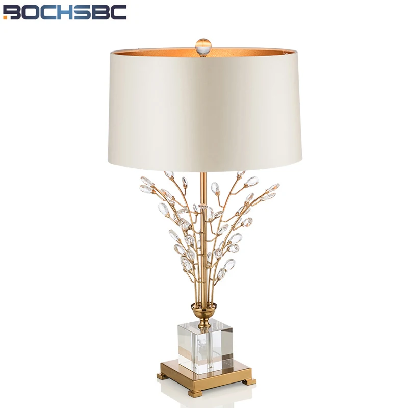 BOCHSBC American Luxury Branch Crystal Lamp Lights Postmodern Atmosphere Model Table Lamp for Bedroom Villa Decorative Led Light