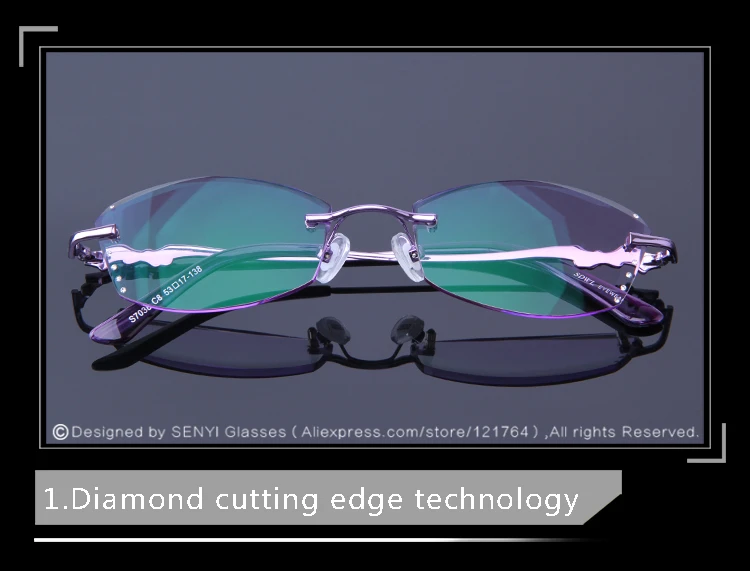 Очки для чтения с высоким прозрачным УФ-покрытием, женские Стразы, очки без оправы, фиолетовые очки для дальнозоркости S7038