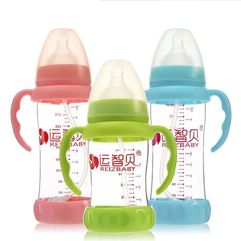Neonatal Glass Bottle Wide Mouth Glass Bottle With Dust Cover Infant Anti-flatulence Baby Bottle Size180ml/240ml/300ml Daibing