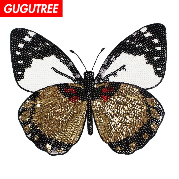 

GUGUTREE embroidery Sequins big buttlefly patches animal patches badges applique patches for clothing XC-8