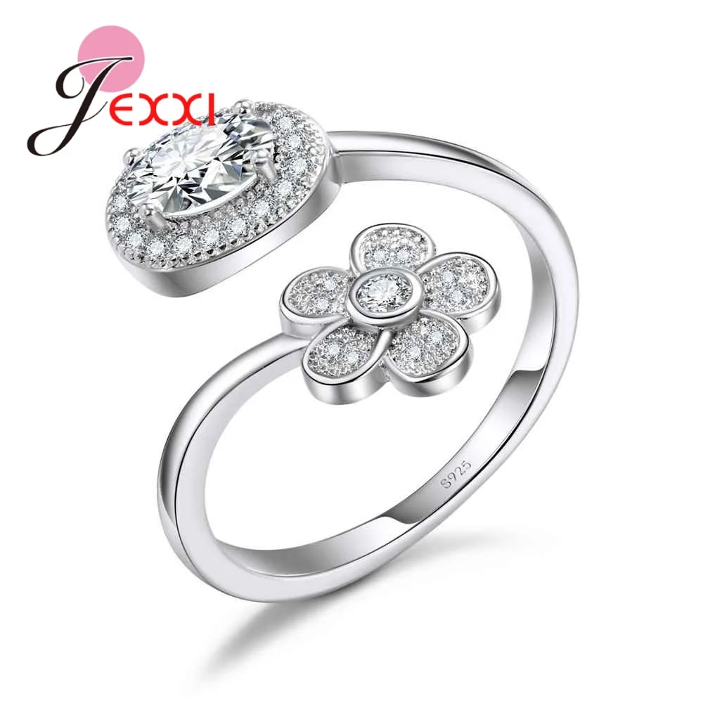 

925 Sterling Silver Cubic Zirconia Adjustable Rings Flower Round Design Shiny Gifts For Women Best Choice Hot Selling