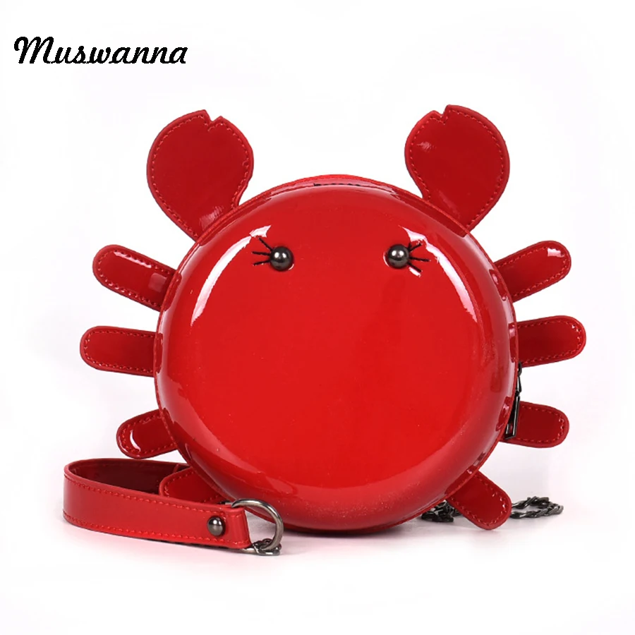 

Harajuku Glossy Crab Women Bag Animal Small Round Bag Women Pu Leather Shoulder Messenger Bag Chain Phone Bag Party Clutch 2019