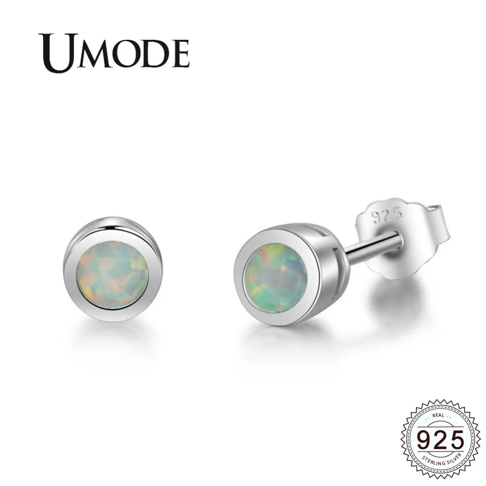 

UMODE 2019 New Fashion 925 Silver White Opal Stud Earrings for Women White Gold Studs Cute Round Opal Stone Jewelry Gift ALE0484