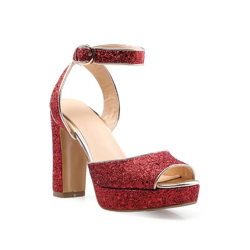 WETKISS/Зимние Сапоги шикарные, на высоких каблуках женские босоножки открытый носок, на платформе, с перекрестными ремешками, прямоугольные каблуки, женская обувь, новинка, летняя вечерняя Дамская обувь - Цвет: Красный