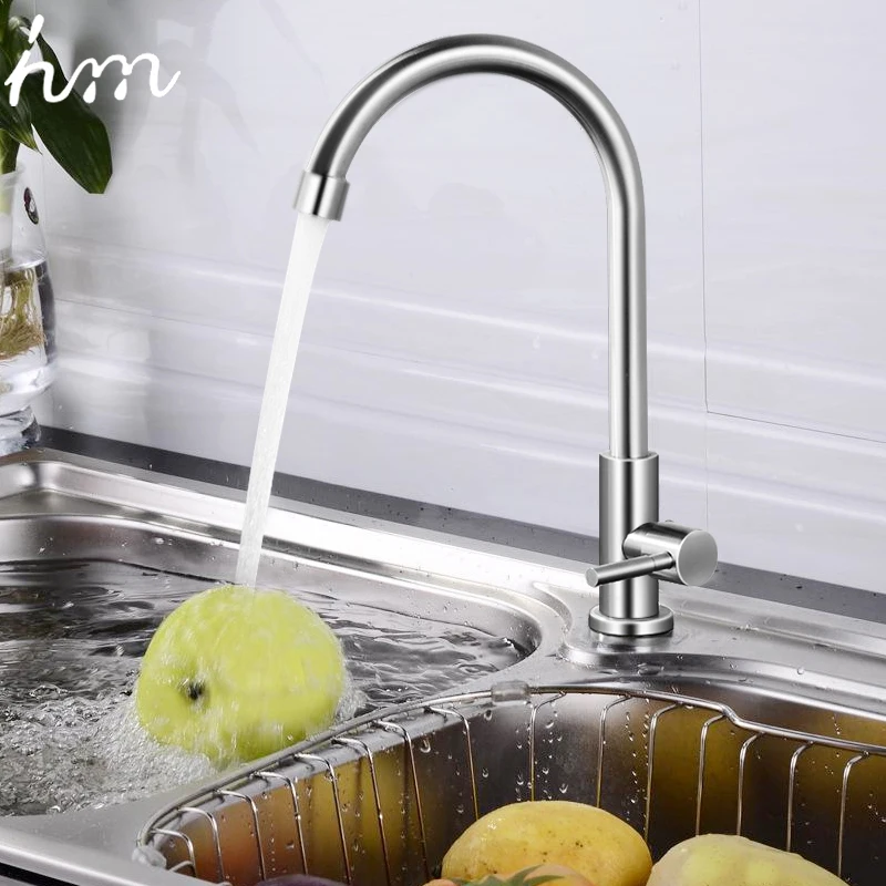 

hm 304 Stainless Steel Kitchen Sink Faucet 360 Degree Rotation Single Handle Mixer Tap Brushed Finish Kitchen Faucets Cold Taps