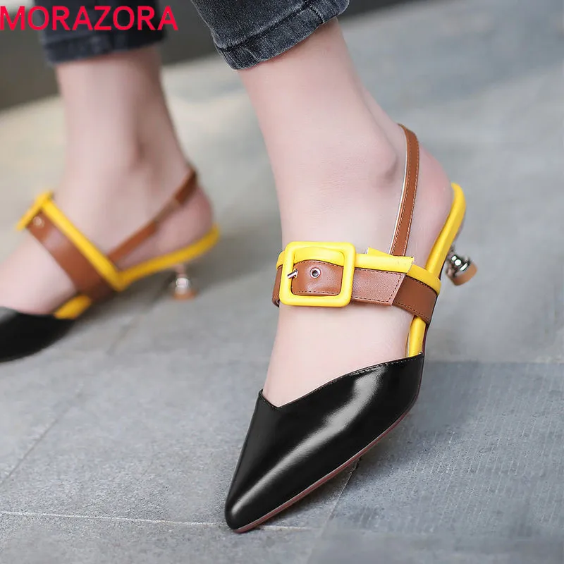 

MORAZORA 2019 hot sale women pumps cow leather shoes mixed color summer shoes buckle fashion comfortable party prom shoes woman