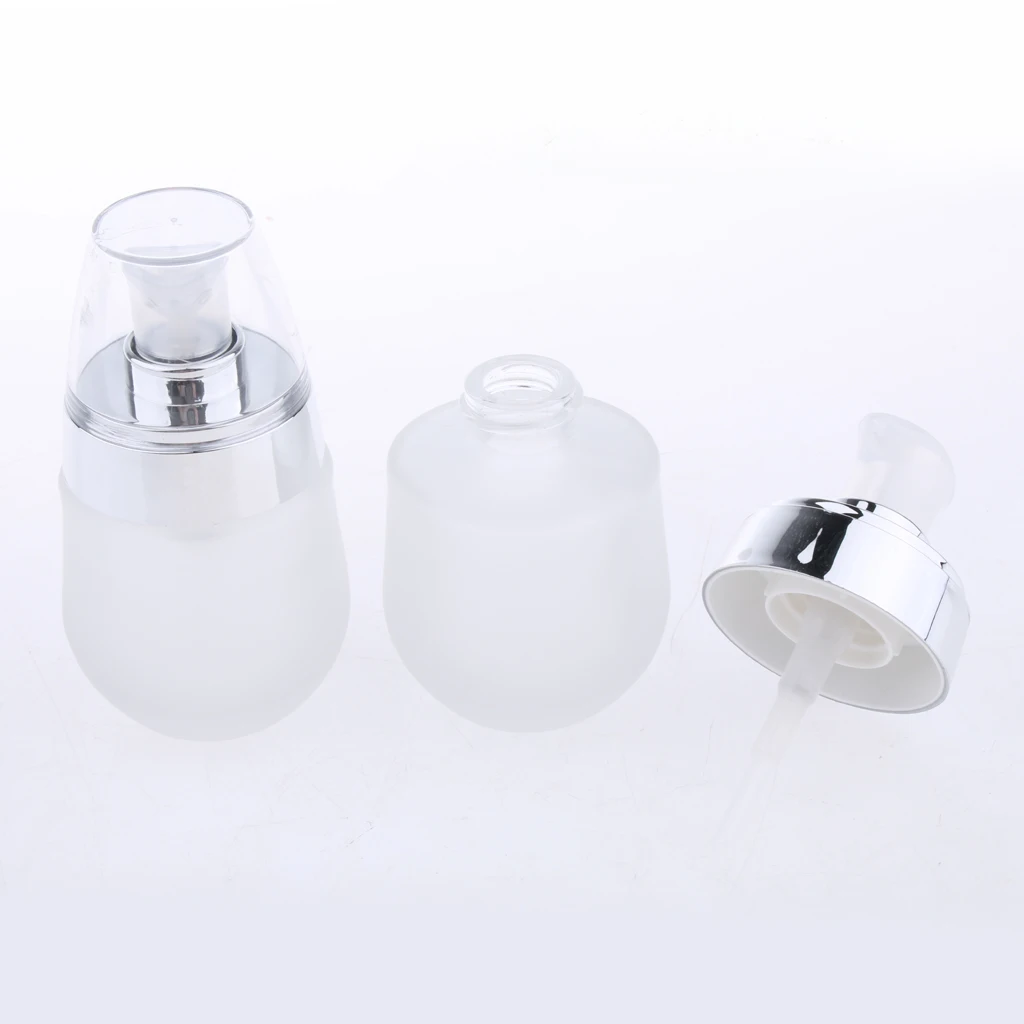 2 x Frosted Glass Refillable Pump Lotion Spray Bottle Makeup Container 30ml for Storaging the Cosmetic Liquids