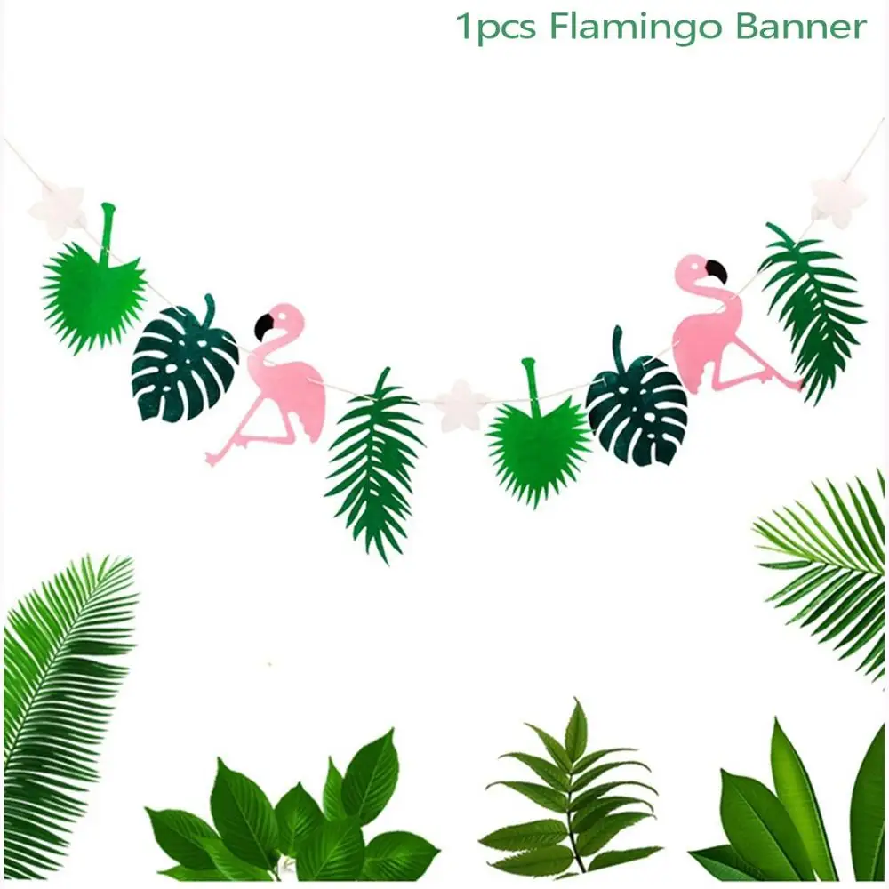 leaf banner 1 Гавайские Вечерние Декорации в виде фламинго Aloha Luau, летние тропические вечерние принадлежности в виде пальмовых листьев ананаса, Гавайские вечерние свадебные декорации на день рождения - Цвет: leaf banner 1