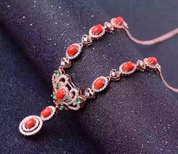 

Natural Red Coral Necklace Natural Gemstone Pendant Necklace 925 sliver women Luxury trendy Crown women engagement fine Jewelry