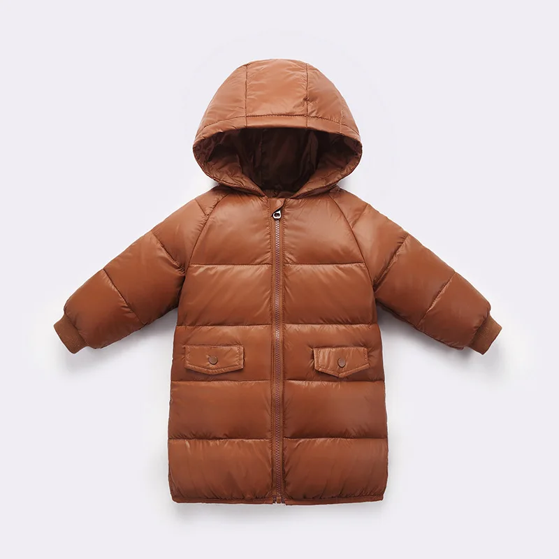 Caramel color Зимняя теплая одежда для девочек Детская Повседневная плотная пуховая парка для девочек и мальчиков, детские длинные пальто, толстовки, одежда куртки для девочек - Цвет: Caramel color