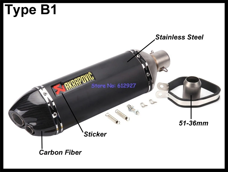 Type B1 JOHOTAKI: вход 51 мм Универсальный Akrapovic мотоцикл глушитель выхлопной трубы выход двойной выход наконечники выхлопной трубы - Цвет: Type B1