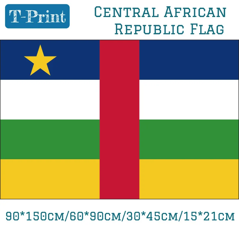 Bandera de la República de África Central, Bandera de poliéster de 3X5 pies, decoración de oficina, 15*21cm, 60*90cm/90*150cm/40*60cm, nueva moda