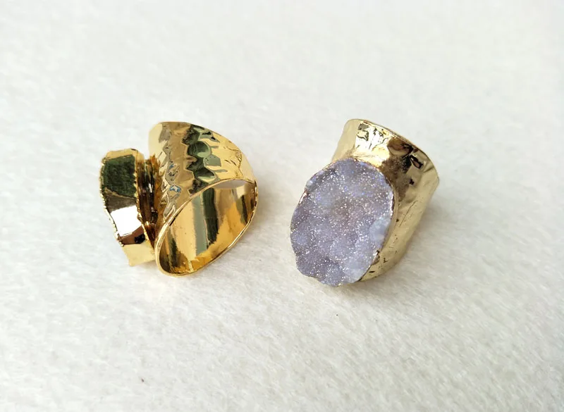 5 шт. натуральный Друза geode Кристалл Друза кольца, кварц камень кольца, ювелирные изделия палец кристалл кольцо R34