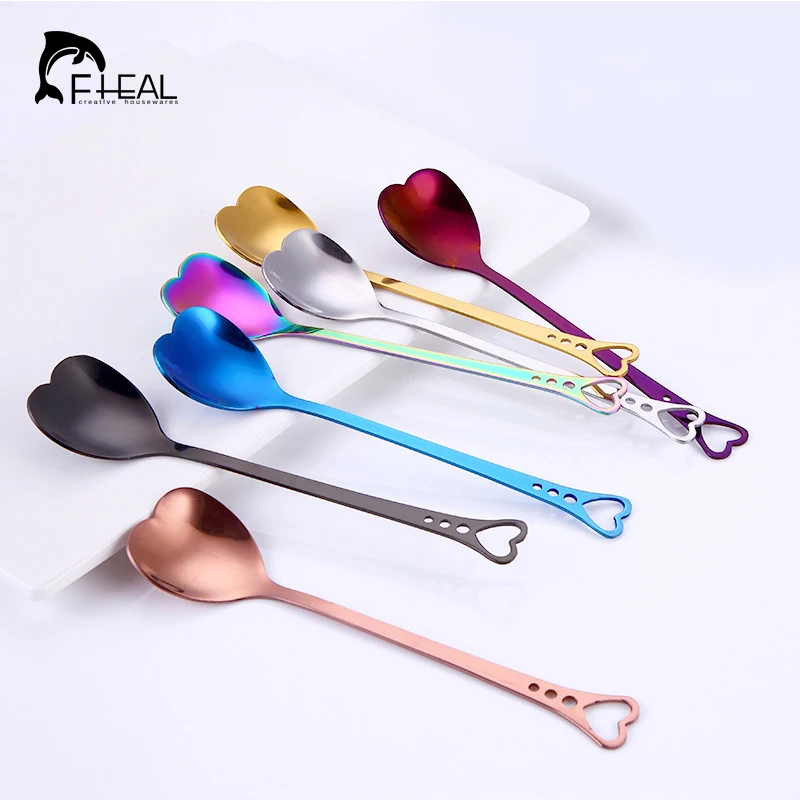 

FHEAL Stainless Steel Heart Shape Coffee Stirring Spoon For Dessert Cake Sugar Ice Cream Spoons Kitchen Cafe Wedding Tableware