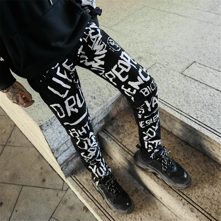 Harajuku 2019 мужские джинсовые брюки уличные джинсы с принтом джоггеры хлопковые узкие джинсовые брюки мужские хип хоп HW355