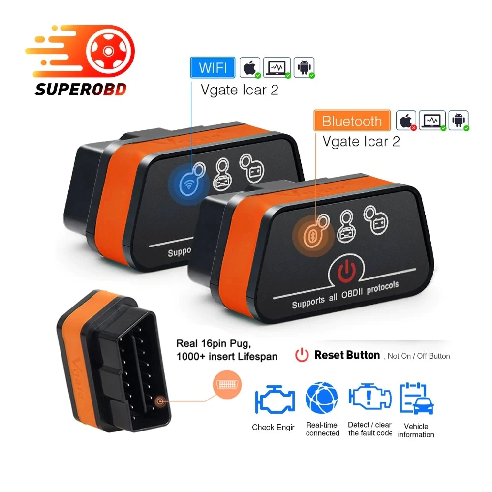 Vgate icar2 Bluetooth/Wifi OBD2 диагностический инструмент ELM327 Bluetooth/wifi OBD 2 сканер Мини ELM327 для android/PC/IOS считыватель кодов
