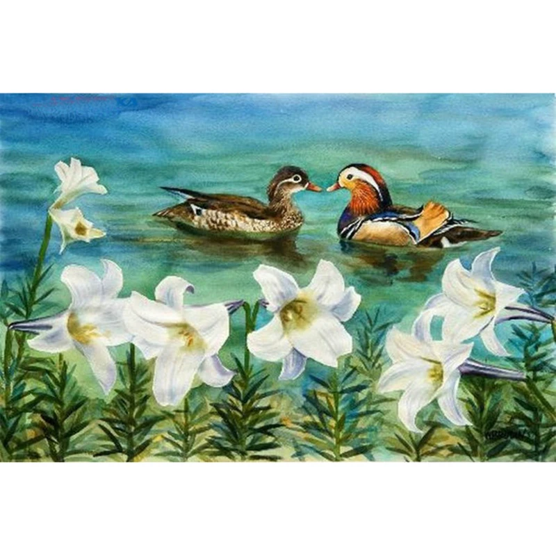 5D-DIY-Diamond-Painting-Cross-Stitch-Animal-Mandarin-Duck-Round-Rhinestones-diamond-Embroidery-Mosaic-Lily-pattern