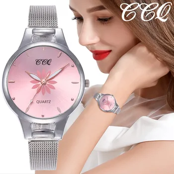 

Women's Watches Ladies Watches Simple And Stylish Lotus Dial Stainless Steel Mesh Belt Ladies Quartz Watch Bayan Kol Saati #35
