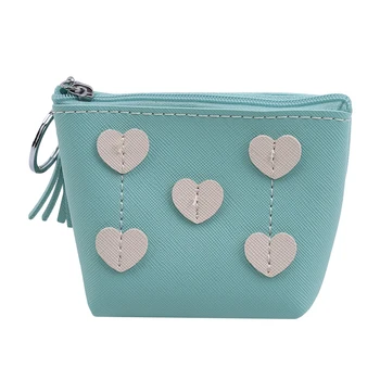 

New Simple Coin Purse Compact Lightweight Portable Mini Beautiful Cute Zipper Heart Embellishment Women Card Package Money Bags