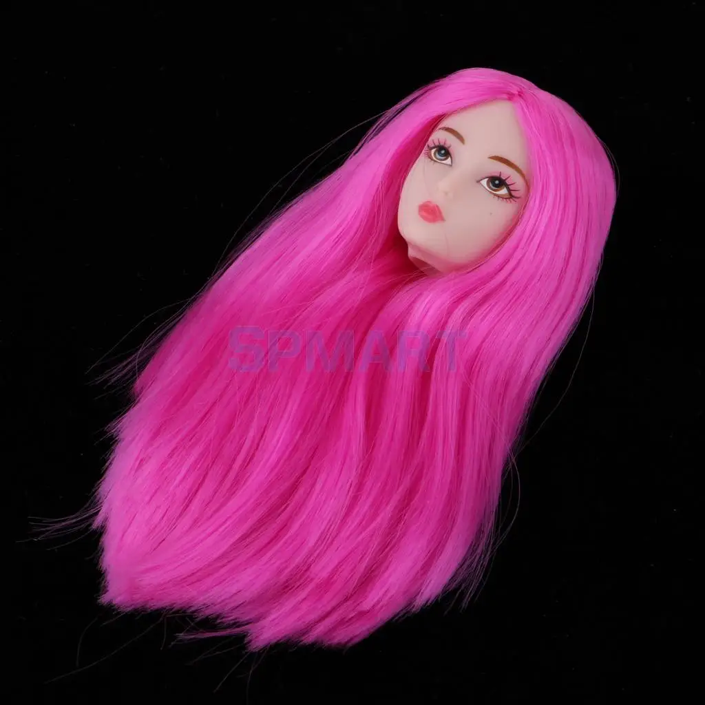 1/6 BJD Makeup Face Head Sculpt with Rose Red Wig Hair Doll Replacement Body Part Custom for Dollfie for DOD SD DD