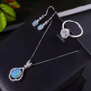 

Fidelity Natural opal s925 sterling silver earrings/ring/pendant elegant fine jewelry sets for women natural color gemstone