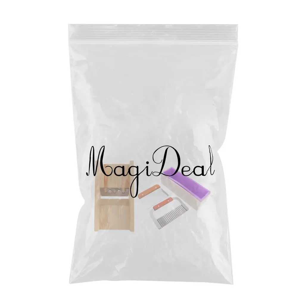 MagiDeal Wooden Soap Loaf Cutter Planer + Silicone Soap Mould with Wood box + 2pcs Wavy & Straight DIY Cake Soap Cutter