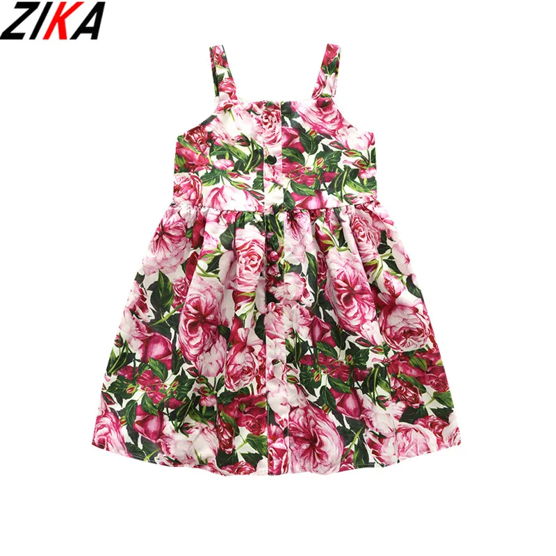 

ZIKA Flower Girls Dress 2017 Brand Princess Dress Fashion Style Rose Printed Design Sundress For Girls Summer Clothes Size 3-12T