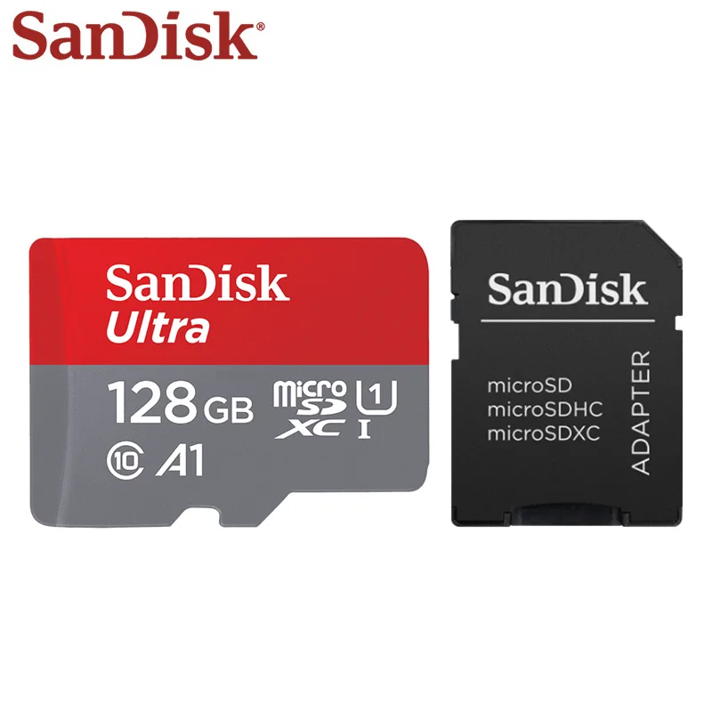 Двойной Флеш-накопитель SanDisk слот для карт памяти ультра Micro sd-карта Class 10 128 ГБ TF card 64 ГБ 32 ГБ оперативной памяти, 16 Гб встроенной памяти, A1 до 98 МБ/с. SDHC/SDXC Для телефонный стол