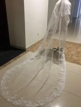 

Classic veil ivory / white 2 layer cathedral wedding bridal veil lace edge veil with comb