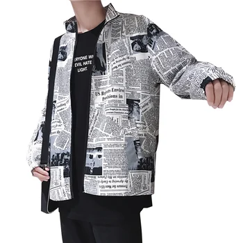 

2018 New Fashion Jacket Black White Letter Printed Loose Casual Turn Down Collar Long Sleeve Oversized Couple thin coat M-5XL