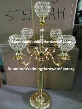 

new style wedding crystal ball glass crystal centerpiece gold plated candelabra