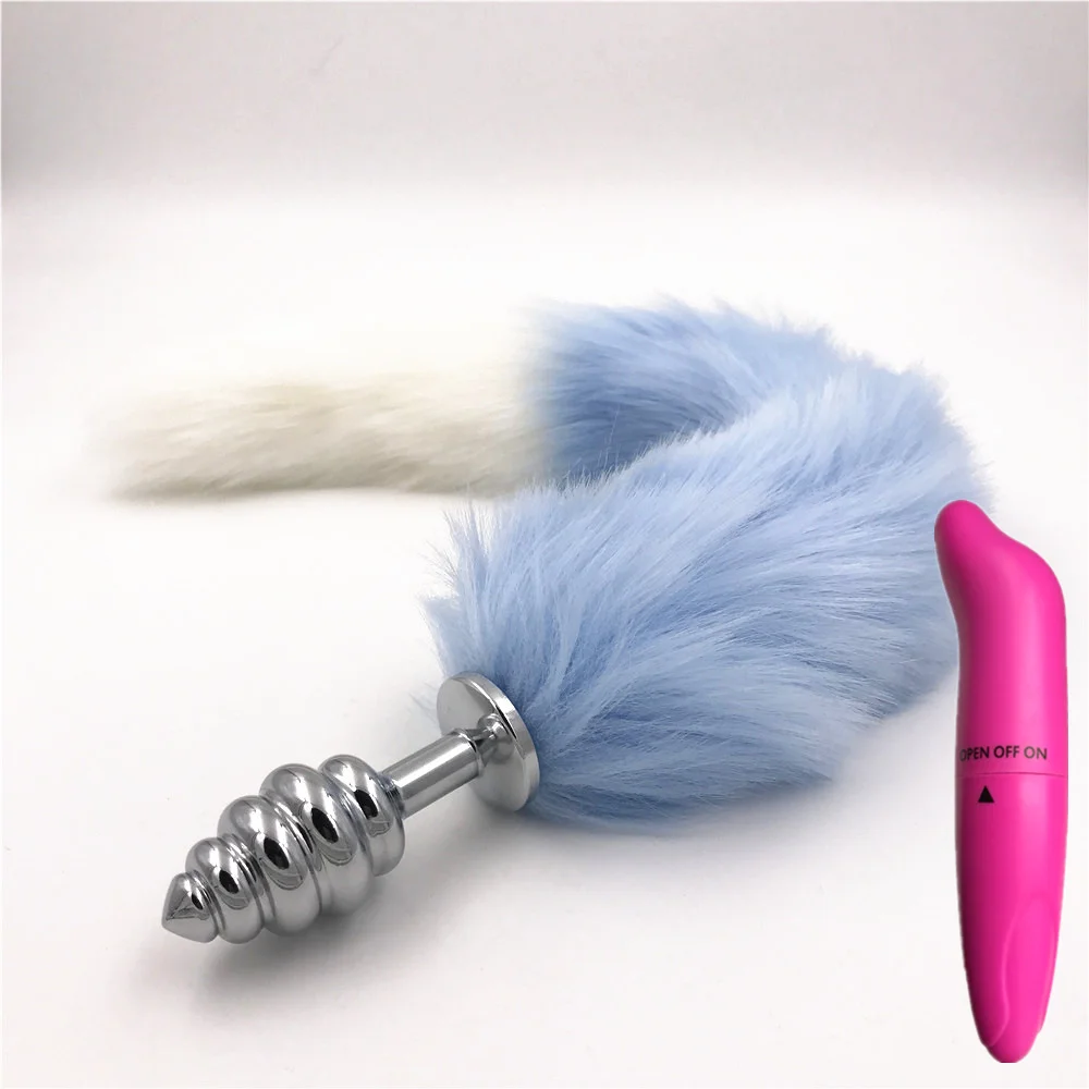 2 Pcs/Lot Vibrator And Light Blue White 40cm Fox Tail Anal Plug Sex Toys Metal Toy for Women Man Adult Games Products | Красота и