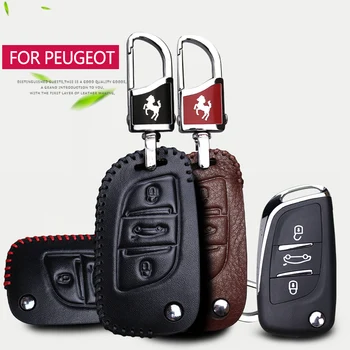 

2018 New Leather Car Key Case Cover For Peugeot 206 207 2008 308 301 407 508 107 106 3008 2017 Rcz Partner Key shell Accessories
