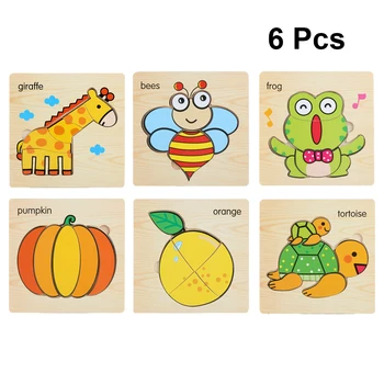 

6pcs 3D Puzzle Boards Toys Modeling Cartoon Animal Pattern Educational Early Learning Puzzle Jigsaw for Baby Infants Toddlers