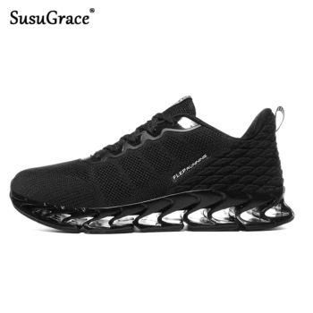 

SusuGrace New Running Shoes For Men Breathable Zapatillas Hombres Outdoor Sport Sneaker Light weigh Walking trainers flats black