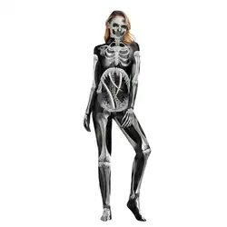 Новый 3D принт розы костюм «скелет» комбинезон страшные костюмы на Хэллоуин для женщин механический комбинезон с черепами