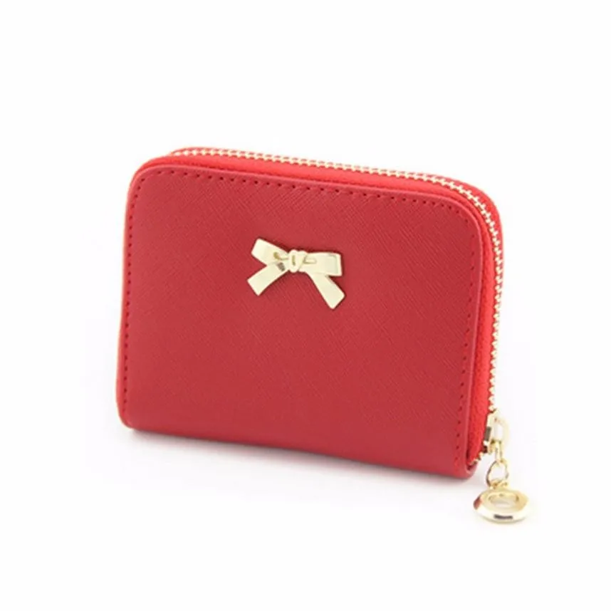 

Female Short Wallet PU Leather Bowknot Standard Zipper Purses Money Coin Card Holders Wallets New Design Female Wallet #YL