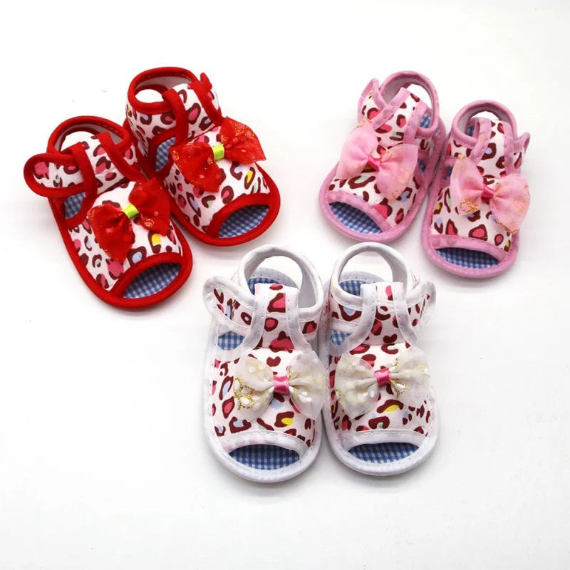 

Kids Baby Girl Soft Sole Shoes Anti-slip Leopard Print Sandals Prewalkers Bowknot Design Walking Baby Girl Sandals