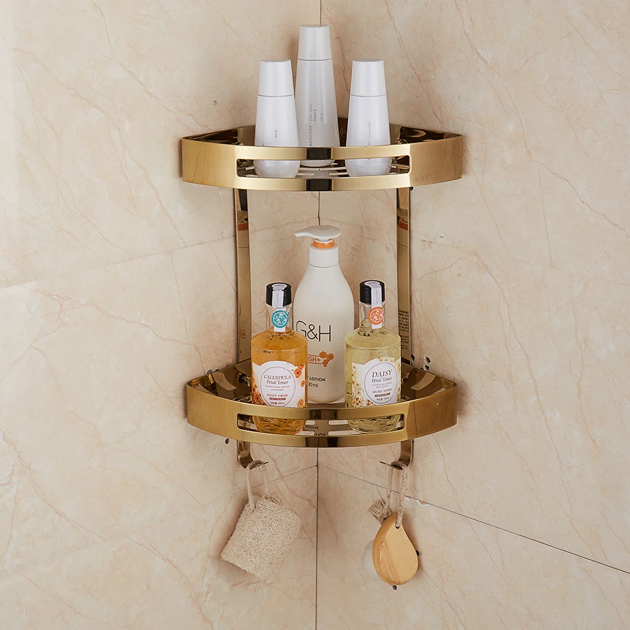 

Golden Bathroom Shelves 304 Stainless Steel Double Layer Washing Machine Single Towel Rack Cosmetic Rack Bathroom Accessorie
