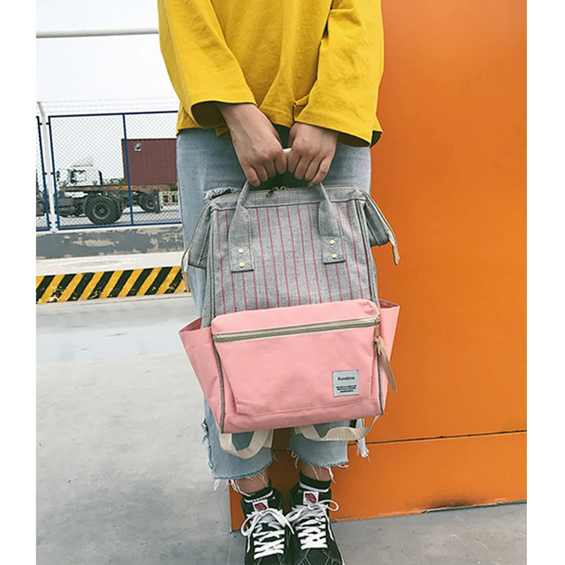 

2019 Girls Canvas School Backpack Fashion Travel Bag Women stripe Backpack Mochila feminina escolar bagpack Preppy Style
