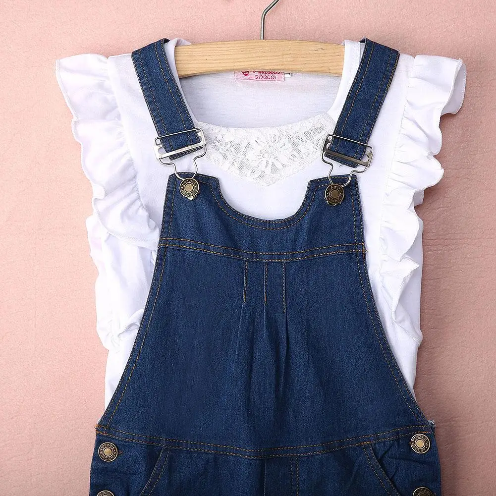 Pudcoco/ г. Высококачественные брендовые комплекты одежды для маленьких девочек летние хлопковые футболки с короткими рукавами детские джинсовые нагрудники одежда с ремешком
